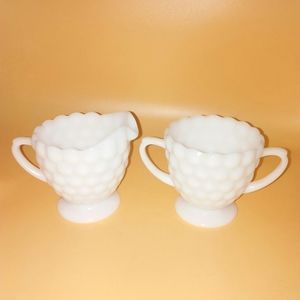 Vintage Kitchen - Vintage bubble milk glass sugar and creamer pitche Vintage Kitchen - Vintage bubble milk glass sugar and creamer pitche